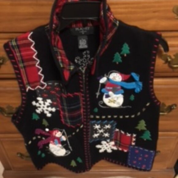 Vintage Christmas Sweater Zip-Up Vest by Planet & Co.   Size Large - Picture 2 of 14